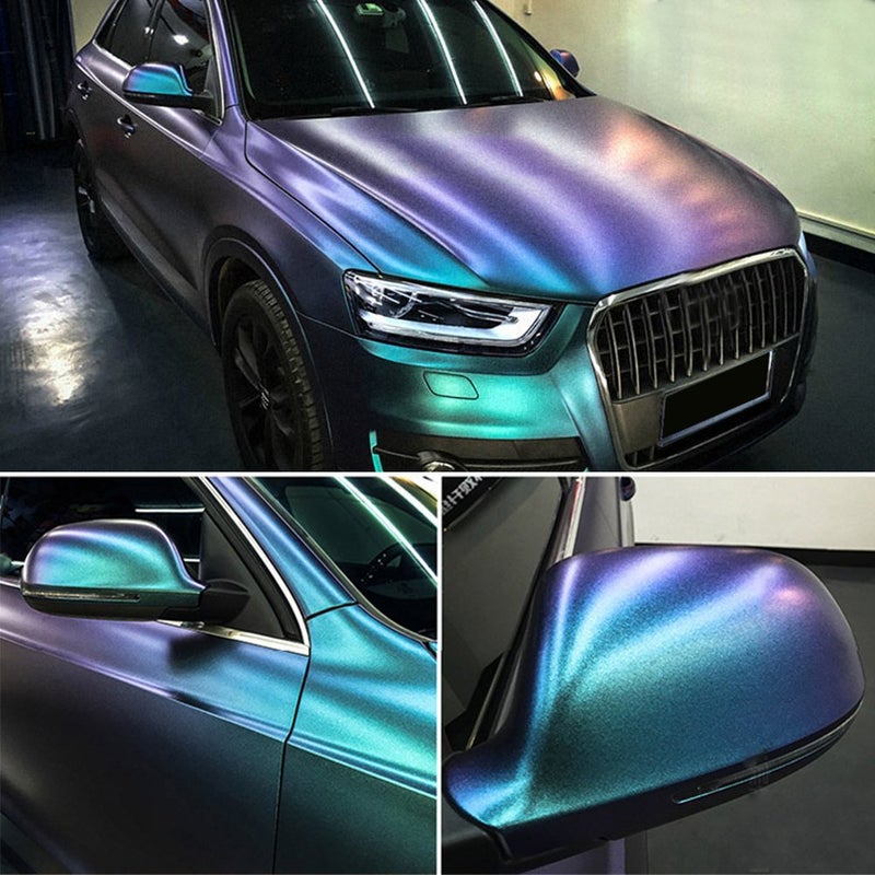 ATMOMO Purple to Lake Blue Glossy Metallic Chameleon Vinyl Wrap Sparking Diamond Color Change DIY Vehicle Vinyl Film, 59.8'' x 29.5'' - Image 1